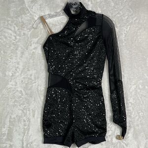 Black Biketard Sz SA Waissman Dance Costume  Unitard  Adjustable Ballroom